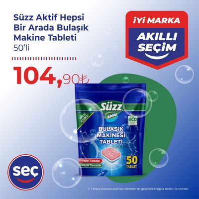 Seç Market kataloğu, Samsun | Süzz Aktif Hepsi Bir Arada Bulasik Makine Tableti | 03.05.2024 - 17.05.2024