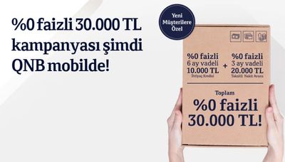 Bankalar fırsatları, Bursa | %0 faizli 30.000 TL kampanyasi simdi QNB mobilde! de Finansbank | 16.05.2024 - 30.05.2024