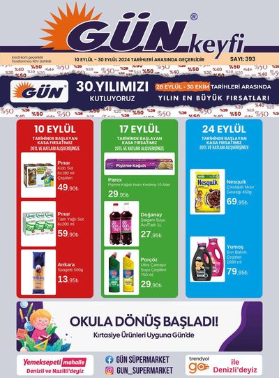 Süpermarketler fırsatları, Bozyurt | OKULA DÖNÜS BASLADI! de Gün Süpermarket | 12.09.2024 - 30.09.2024