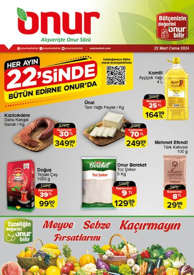 Süpermarketler fırsatları, Edirne | Onur Market Katalog de Onur Market | 22.03.2024 - 05.04.2024