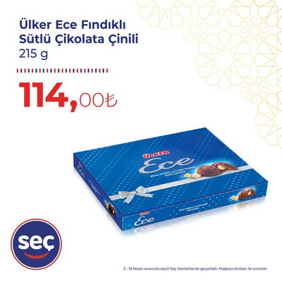 Süpermarketler fırsatları, Antalya | Ülker Ece Findikli Sütlü Çikolata Çinili de Seç Market | 13.04.2024 - 27.04.2024