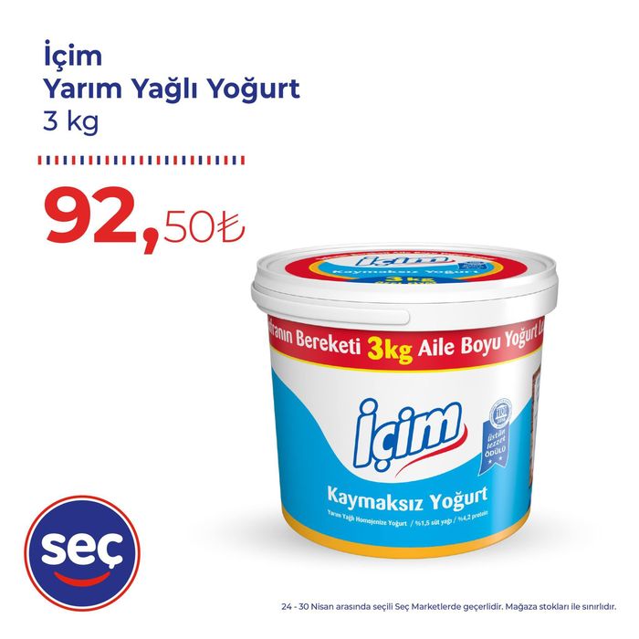 Seç Market kataloğu, Trabzon | içim Yarim Yagli Yogurt | 29.04.2024 - 13.05.2024