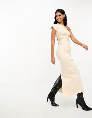  içinde 24,99 TL fiyatına ASOS DESIGN one shoulder midaxi dress with ruched side in stone fırsatı