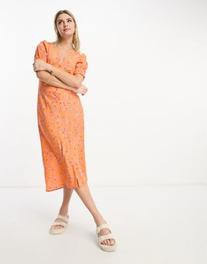  içinde 13,5 TL fiyatına Influence button front midi dress in orange floral print fırsatı
