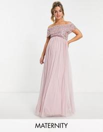  içinde 77,99 TL fiyatına Beauut Maternity Bridesmaid bardot embellished maxi dress in frosted pink fırsatı