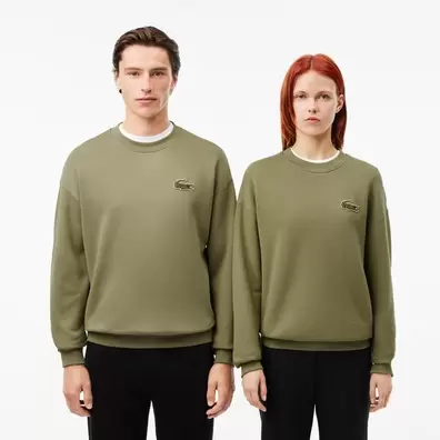 Lacoste içinde 6699 TL fiyatına Lacoste Unisex Loose Fit Bisiklet Yaka Organik Pamuk Haki Sweatshirt fırsatı