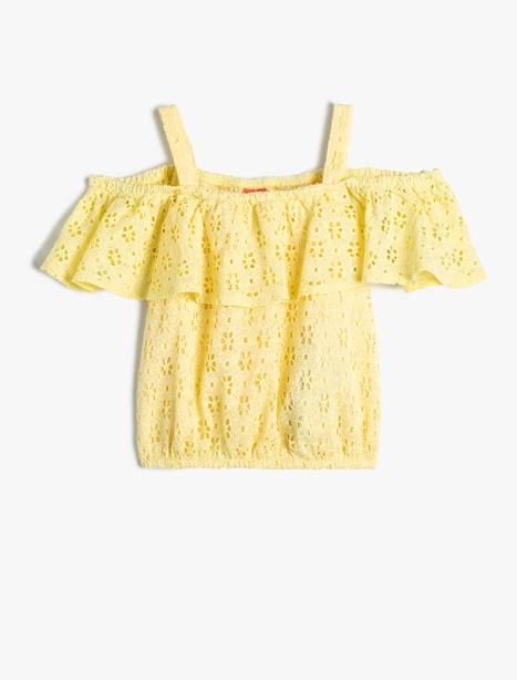 Koton içinde 199,99 TL fiyatına Kız Bebek Crop Bluz Fistolu Askılı Volanlı Pamuklu fırsatı