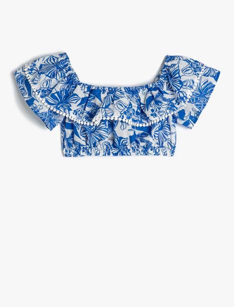 Koton içinde 359,99 TL fiyatına Kız Çocuk Crop Bluz Kolsuz Açık Omuz Fırfırlı Çiçek Desenli Pamuklu fırsatı